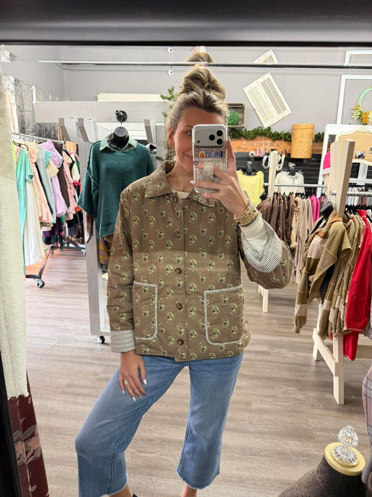 Mocha Print Button Jacket