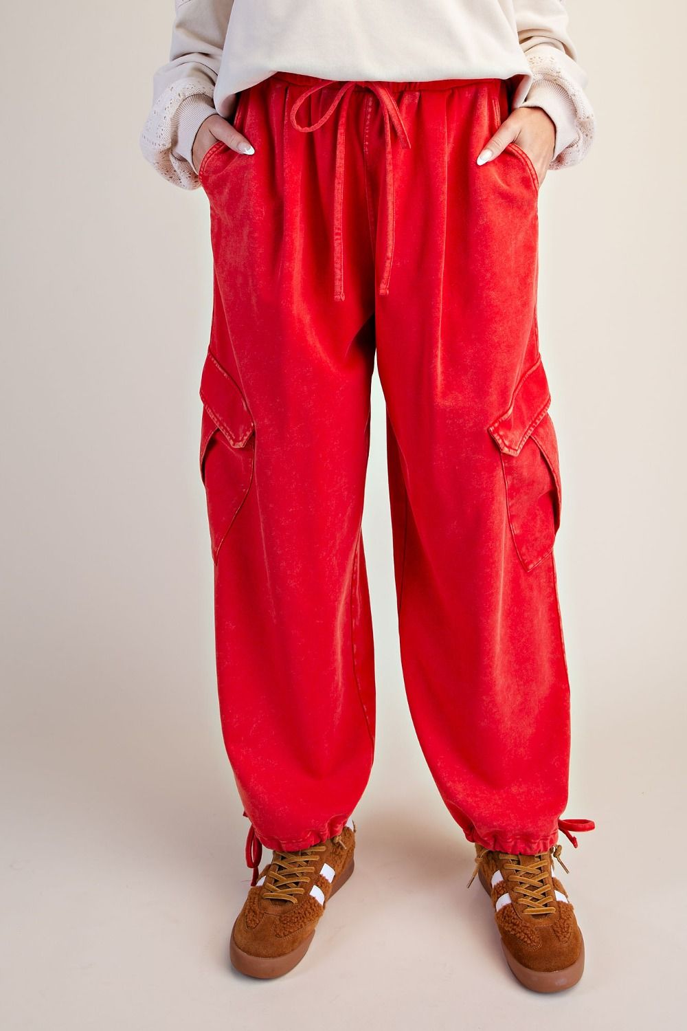 Red Washed Cargo Pants