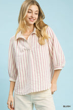 Blush Striped Collared Top