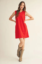 Red Shift Dress with Smocking Edge