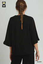 Black Ruffle Tier Sleeve Top