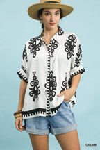 Cream/Black Abstract Print Top