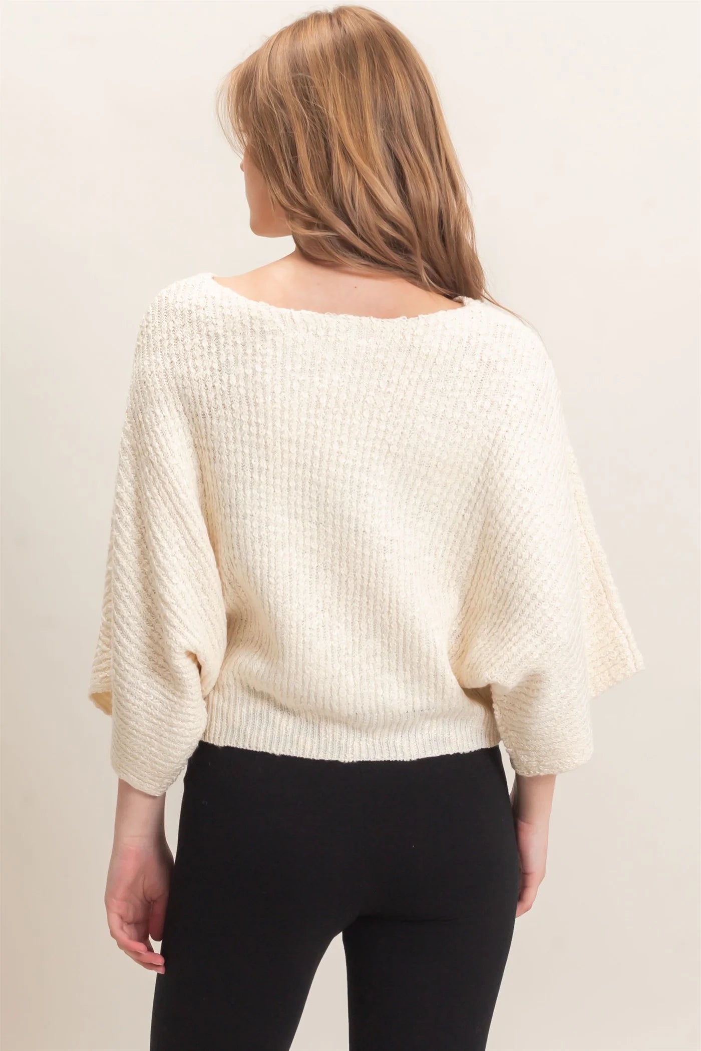 Cream Ribbed Boatneck Sweater