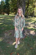 Green Abstract Print Midi Dress