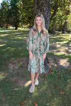 Green Abstract Print Midi Dress