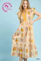 Cream Printed Midi Dress