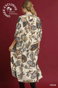 Cream Boho Paisley Print Maxi Dress