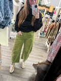 Green Corduroy Barrel Jeans
