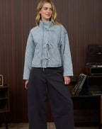 Denim Quilted Front Tie Jacket