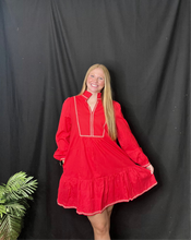 Load image into Gallery viewer, Red Ruffled Neckline Dress
