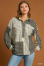 Black Stripe Collared Top