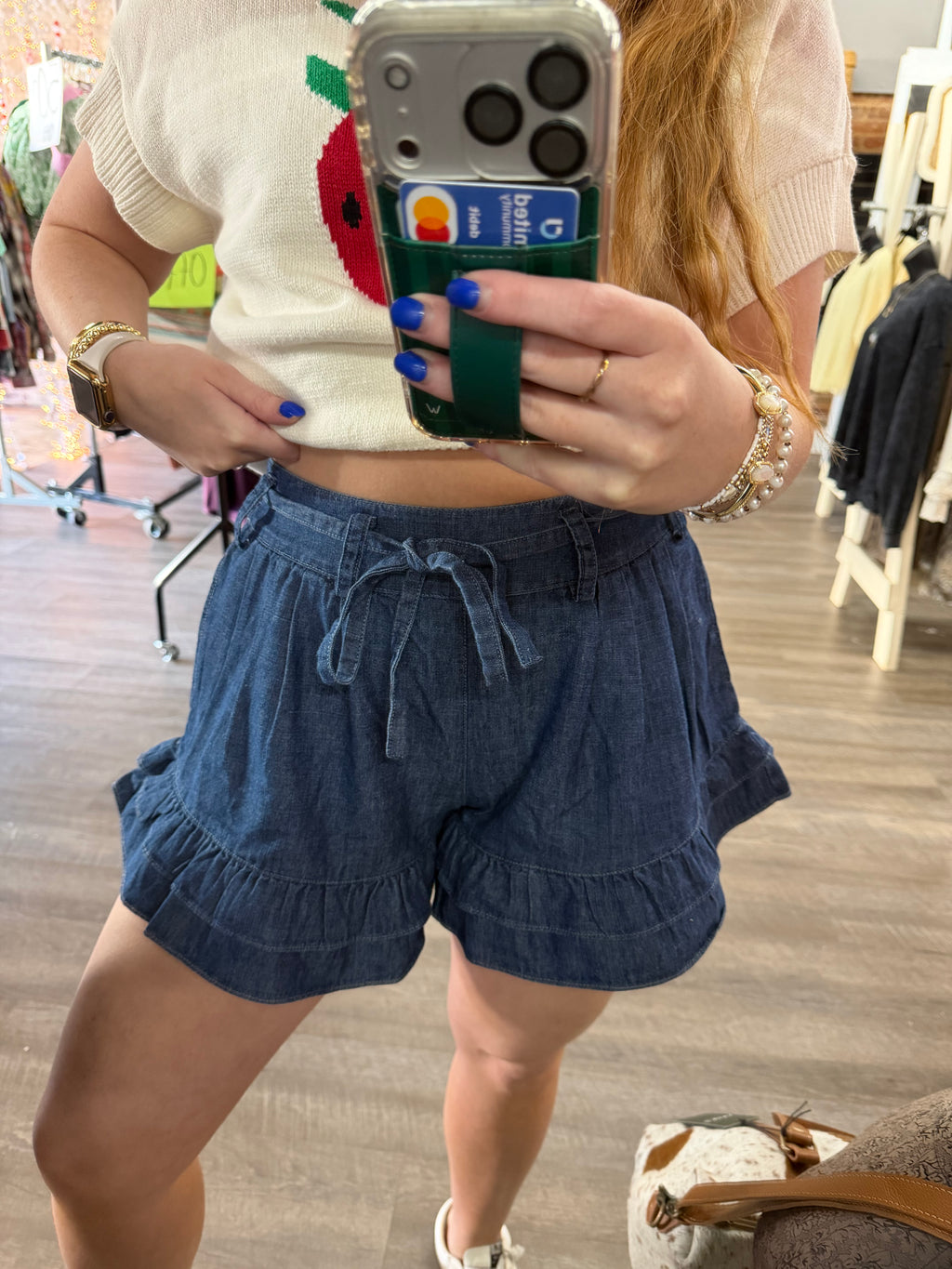 Dark Denim Ruffle Shorts