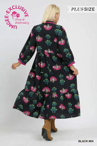 Curvy Black Floral Midi Dress