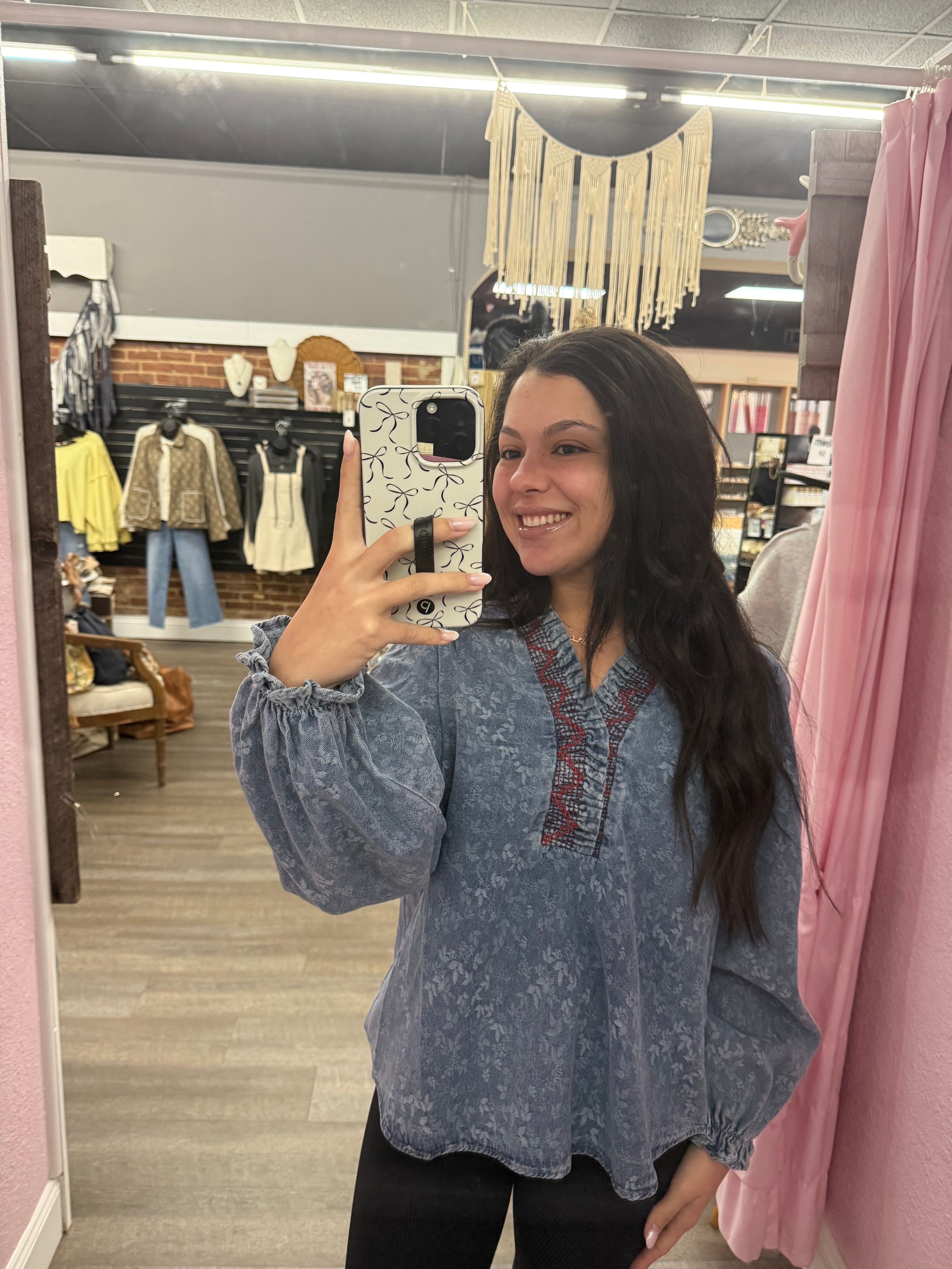 Denim Balloon Sleeve Top