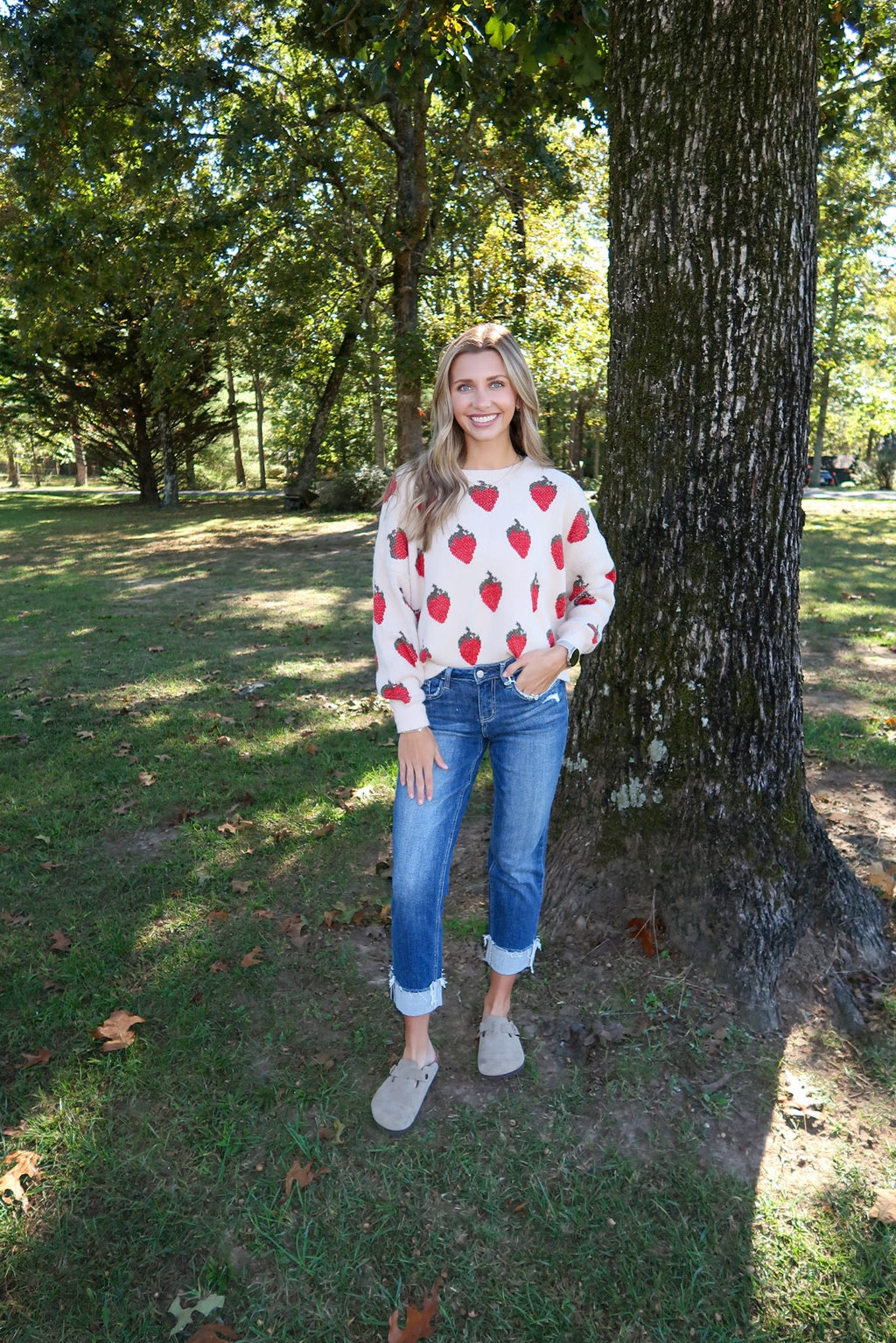 Ivory Strawberry Print Sweater
