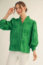Kelly Green 3D Floral Top
