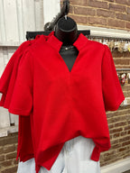 Red Drop Shoulder Standing Collar Top