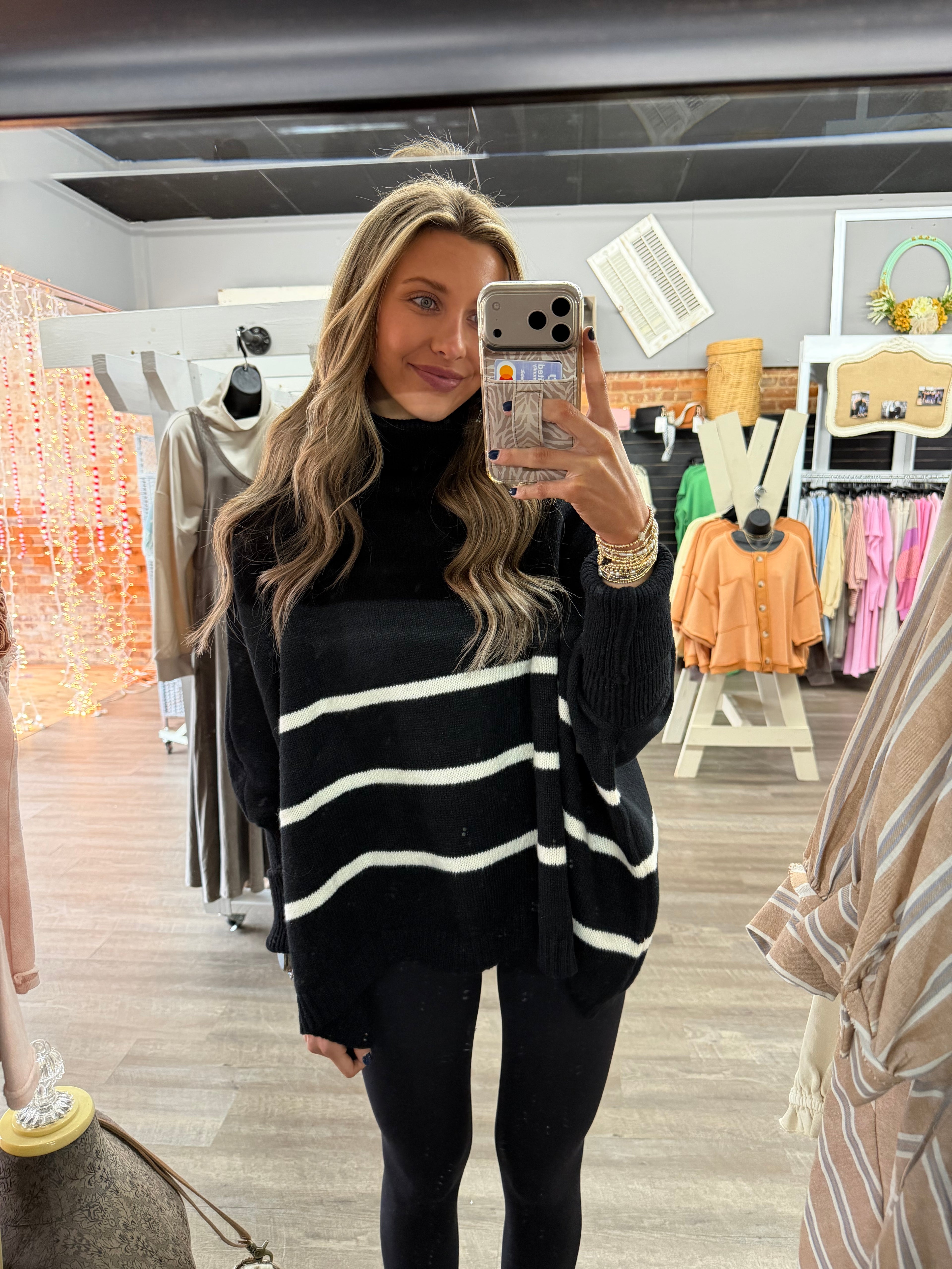 Black Striped Turtle Neck