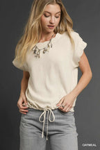 Oatmeal Linen Scalloped Hem and Neck