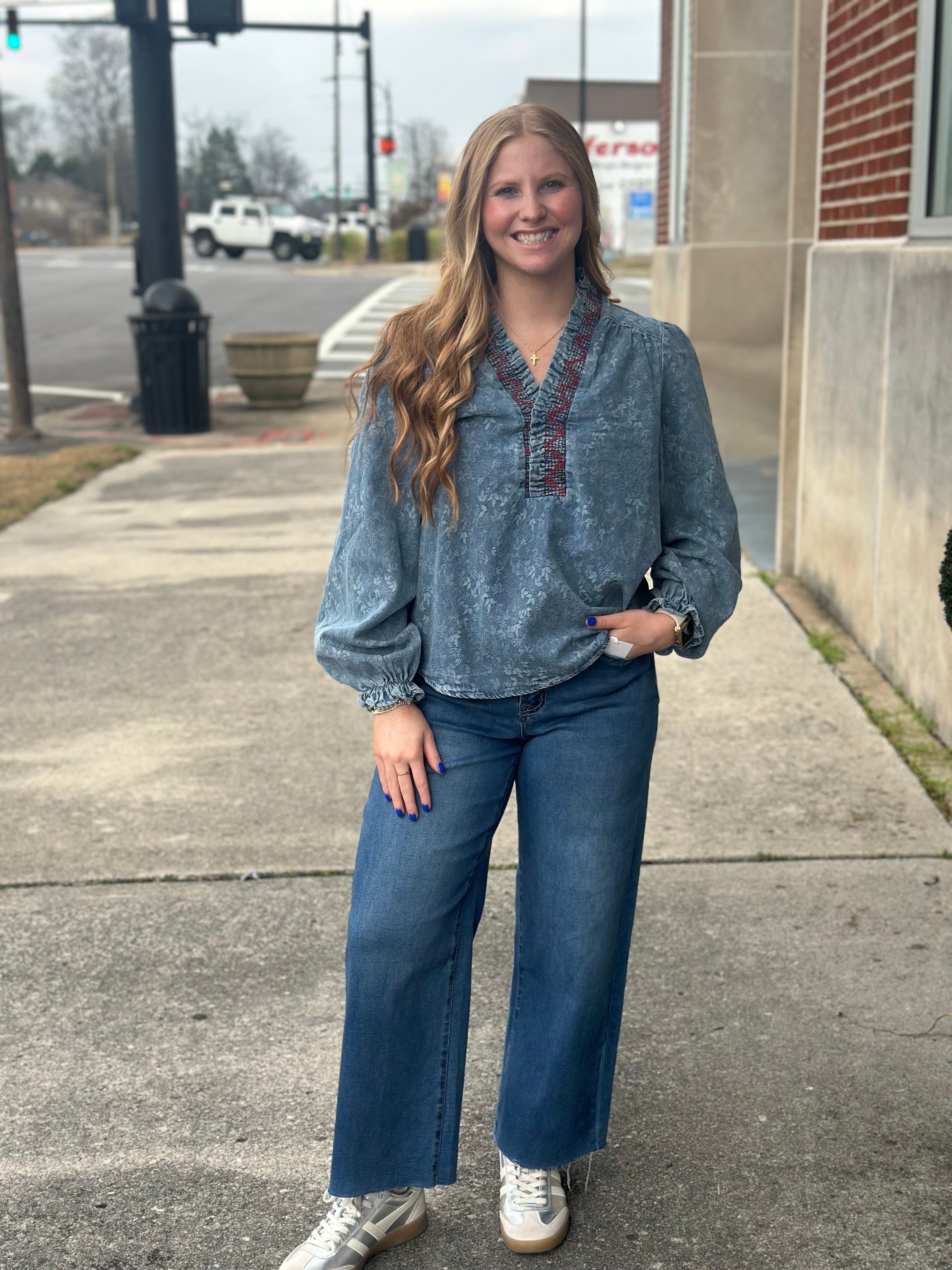 Denim Balloon Sleeve Top