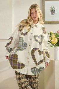 Washed Plaid Heart Button Up