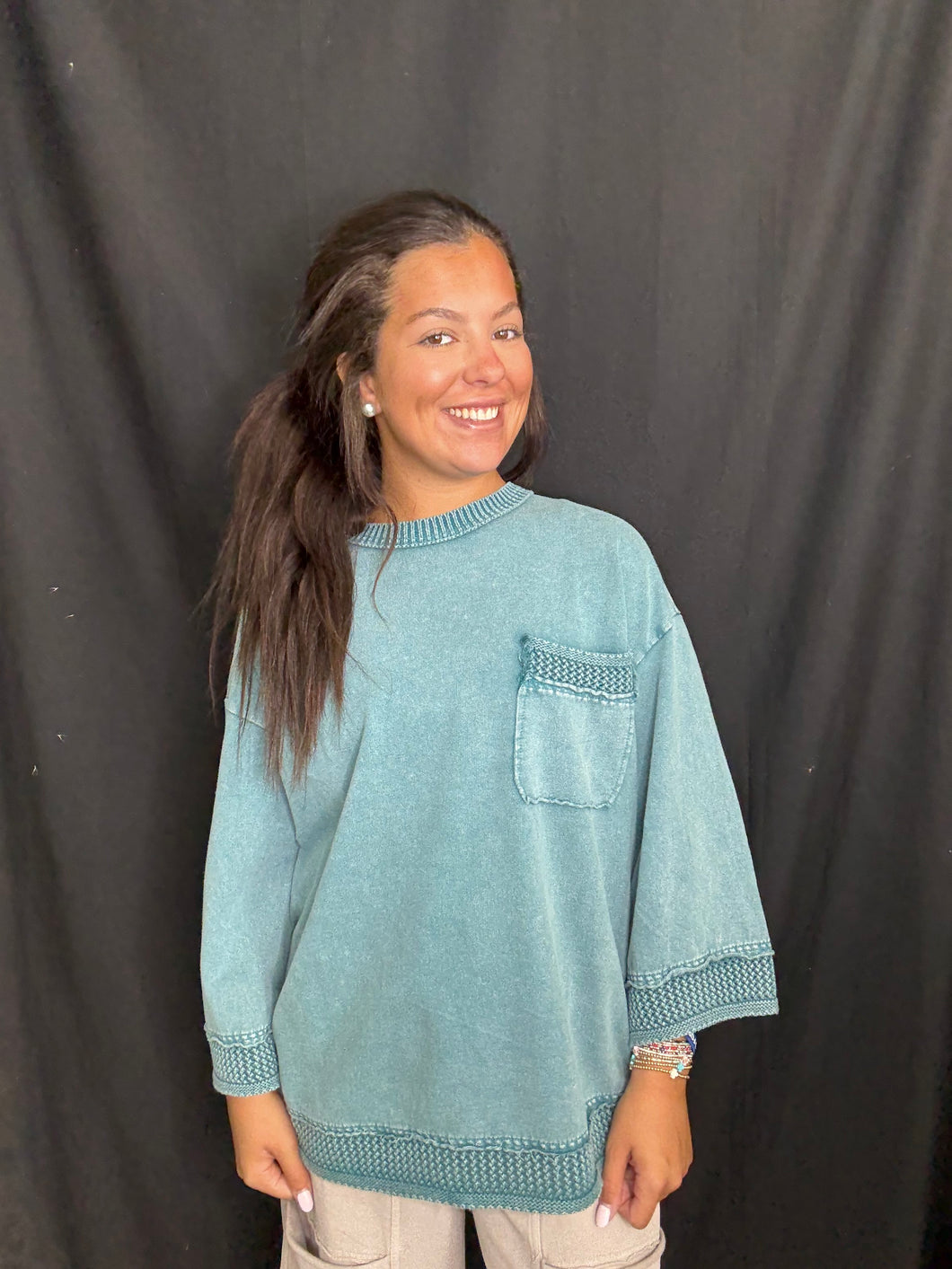 Teal Mineral Washed Pullover