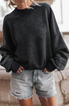 Black Solid Mock Neck Sweatshirt