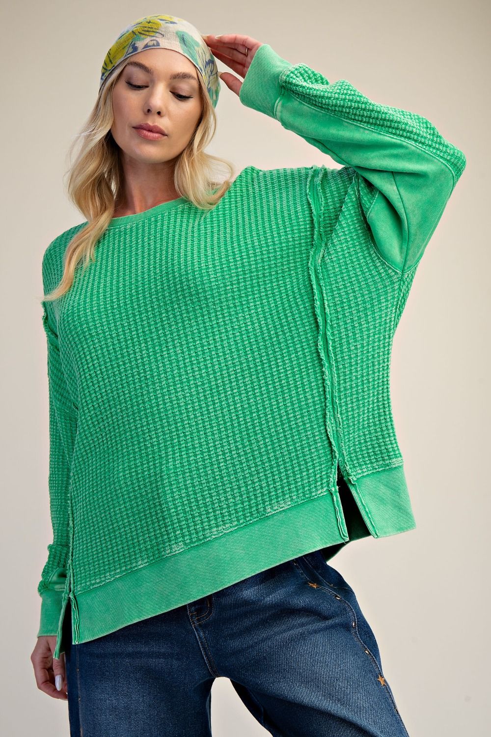 Green Washed Thermal Pullover