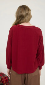 Deep Red Ribbed Henley