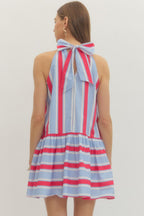 Blue & Red Vertical Striped Dress