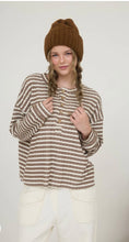 Load image into Gallery viewer, Taupe Striped Henley Button Top
