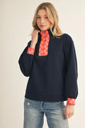 Navy Geo Pattern Zip Sweatshirt
