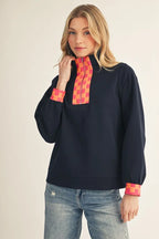 Navy Geo Pattern Zip Sweatshirt