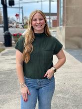 Load image into Gallery viewer, GREEN MOCK NECK POCKET DETAIL SHORT SLEEVE KNIT SWEATER
