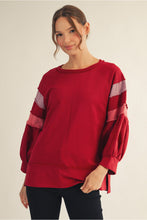 Load image into Gallery viewer, Burgundy Sweatshirt w/Colorblock Sleeve
