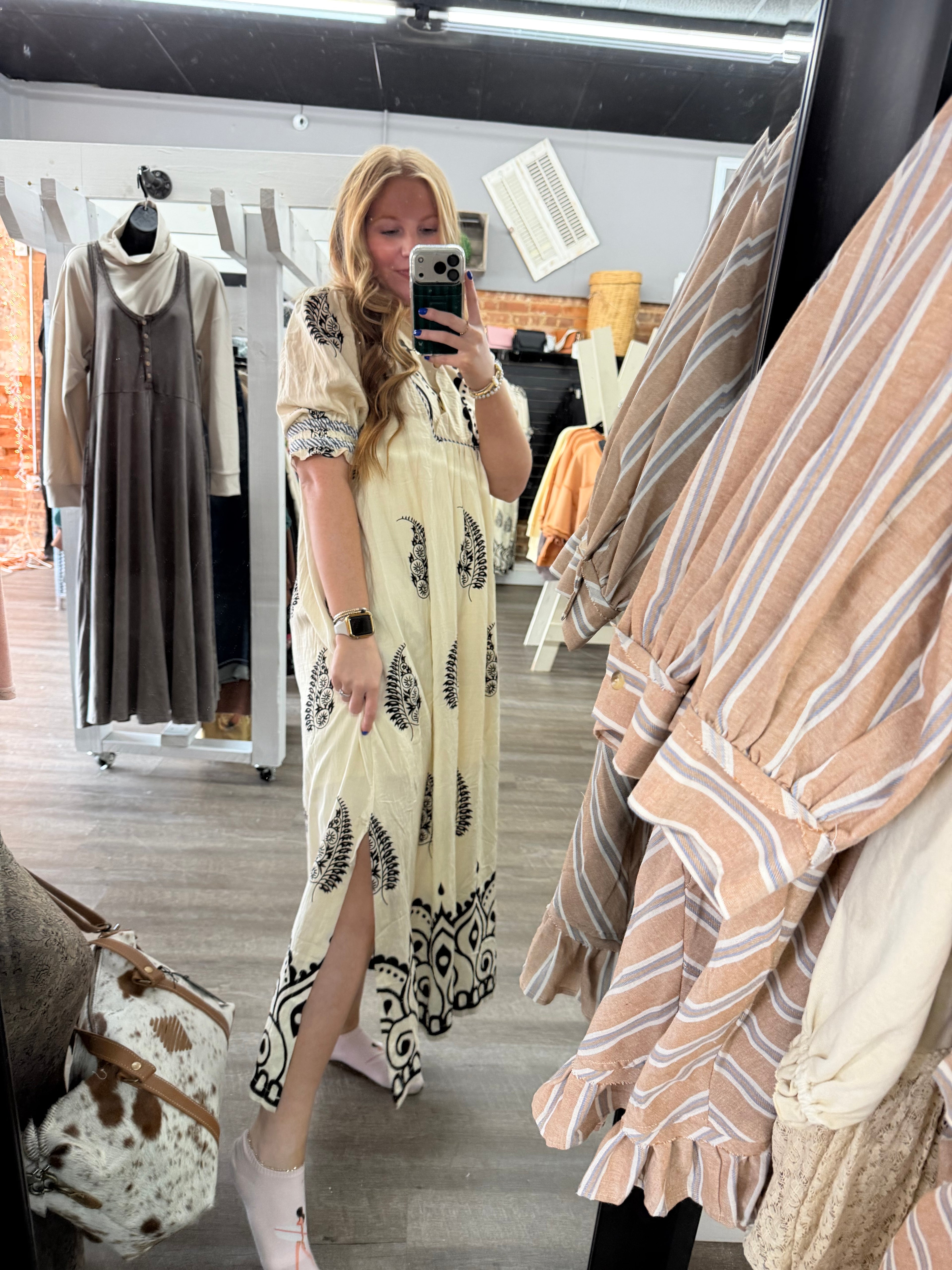 Cream Paisley Collared Maxi Dress