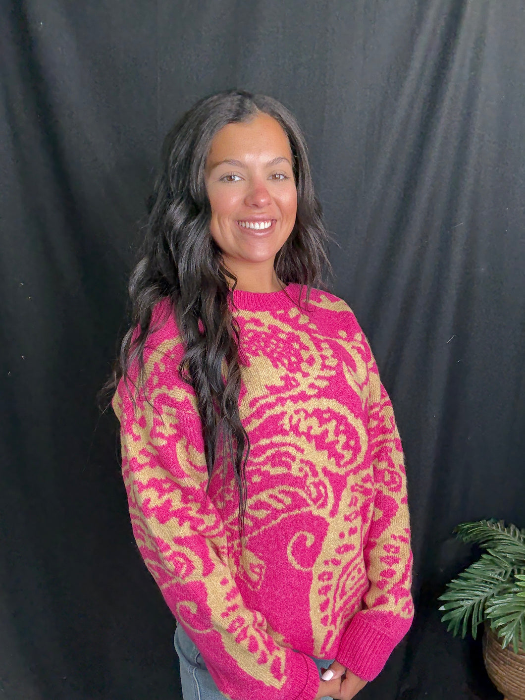 Pink & Tan Printed Sweater