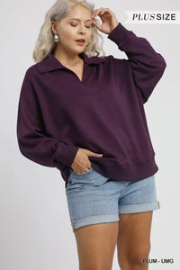 Curvy Plum Collared Pullover