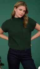 Load image into Gallery viewer, GREEN MOCK NECK POCKET DETAIL SHORT SLEEVE KNIT SWEATER
