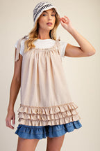 Ivory Tie Shoulder Ruffle Tunic