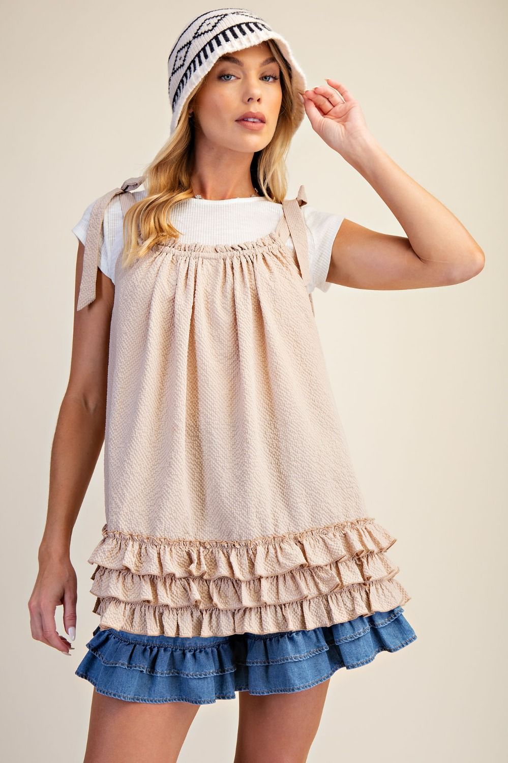 Ivory Tie Shoulder Ruffle Tunic