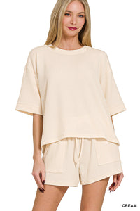 Cream Ribbed Short Set