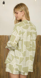 Abstract Olive Short Set