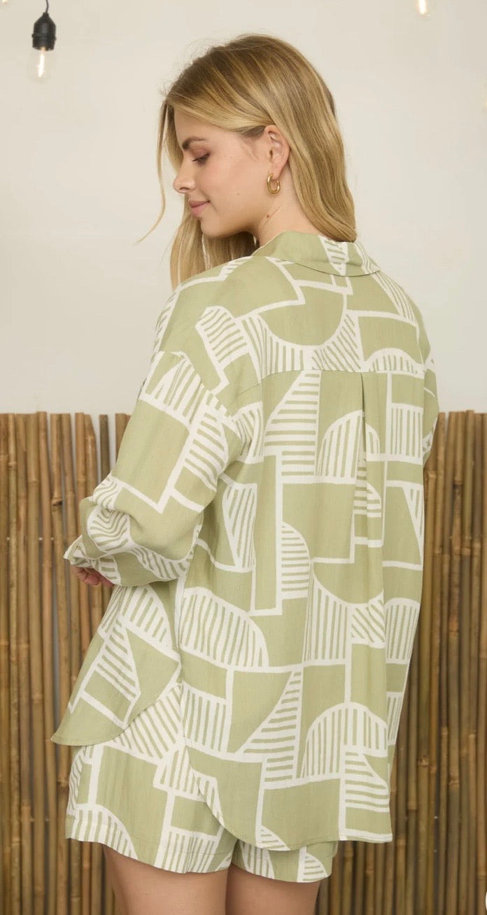 Abstract Olive Short Set