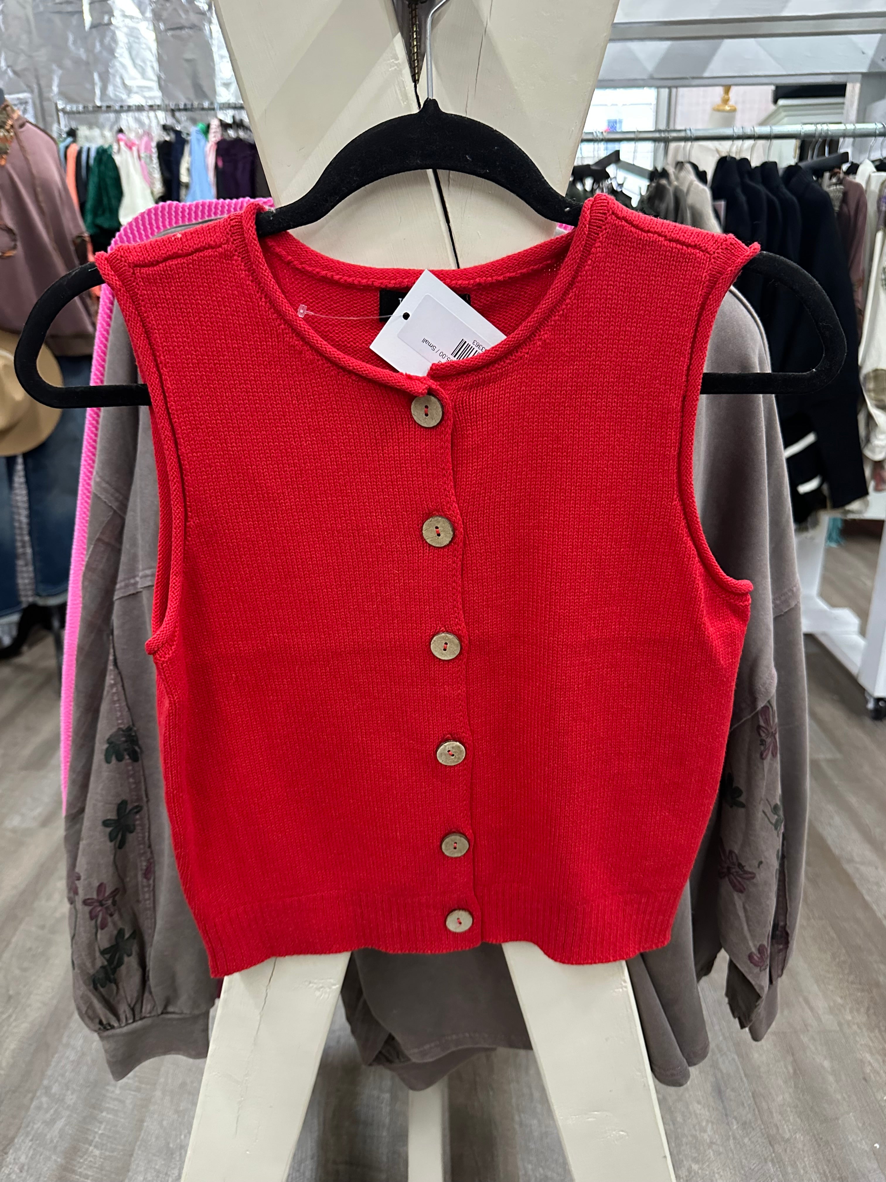 Red Button Down Vest