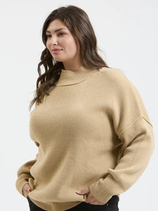 Curvy Mock Neck Khaki Sweater