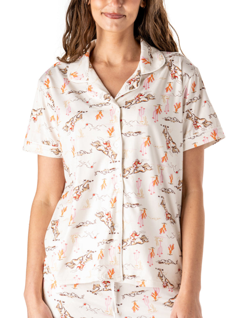 Western print pajama shirt