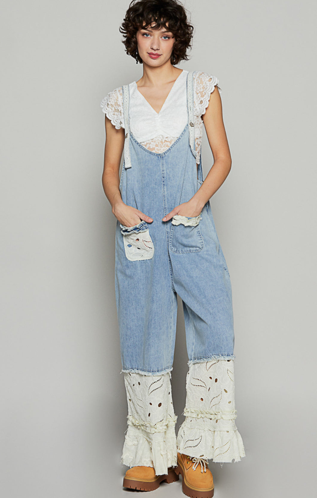 Denim Floral Overalls