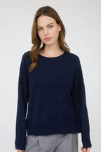 Curvy Front Seam Knit Sweater—Navy
