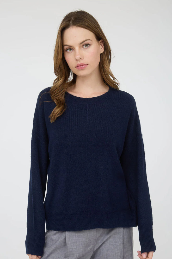 Curvy Front Seam Knit Sweater—Navy